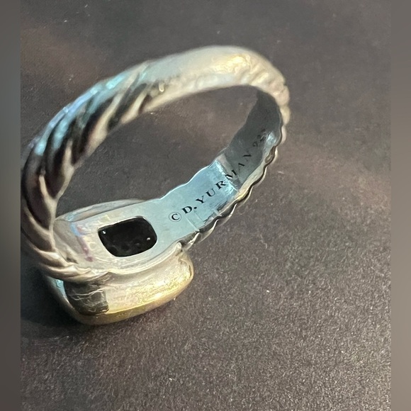 David Yurman Two-Tone Yellow Gold Diamond Cable Noblesse Cocktail Ring Silver - Picture 13 of 13